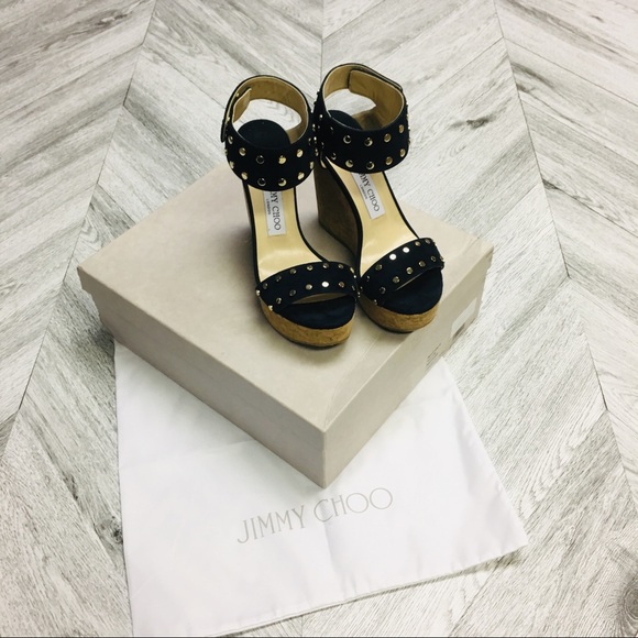 Jimmy Choo | Nelly Studded Wedge In Navy Size 6.5 - Picture 8 of 8